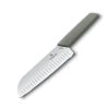 Swiss Modern Colors 7.5" Granton Edge Santoku Knife In Olive Green By Victorinox