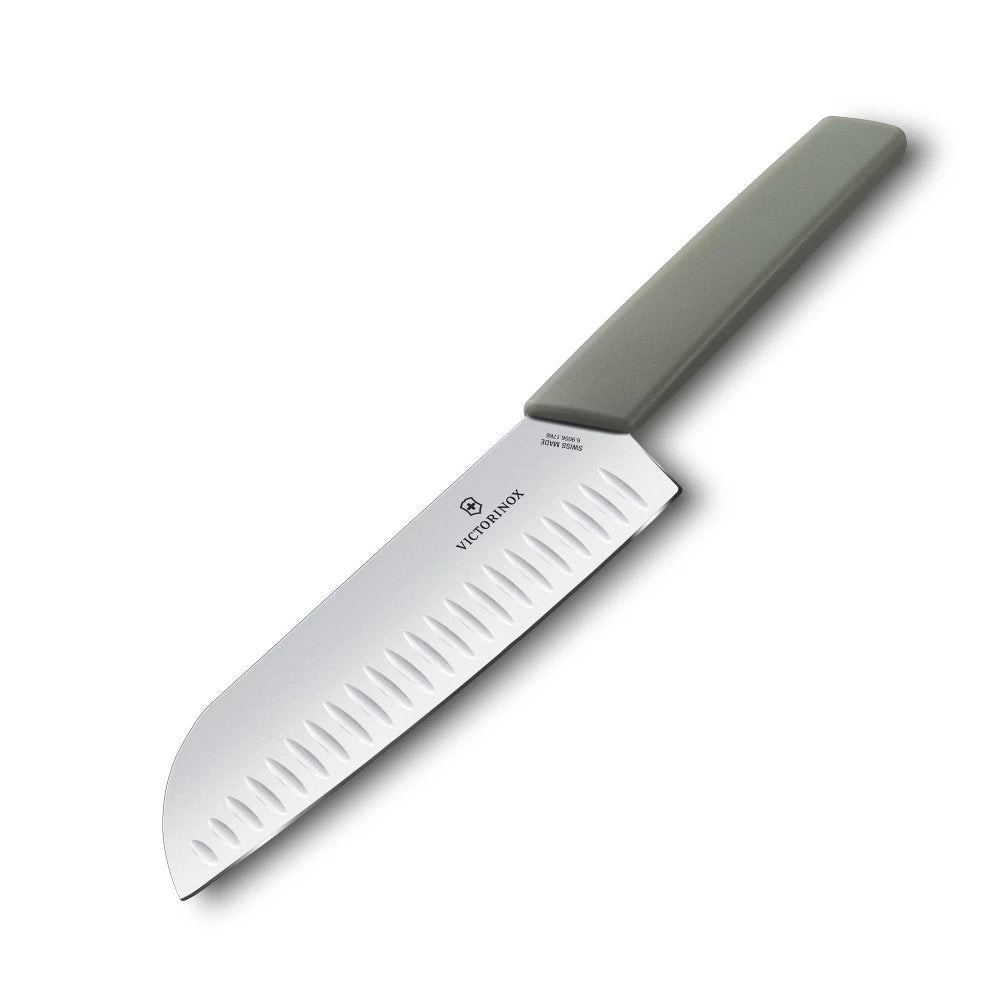 Swiss Modern Colors 7.5" Granton Edge Santoku Knife In Olive Green By Victorinox