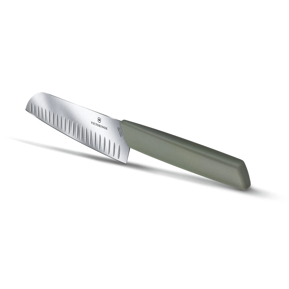 Swiss Modern Colors 7.5" Granton Edge Santoku Knife In Olive Green By Victorinox - Image 2