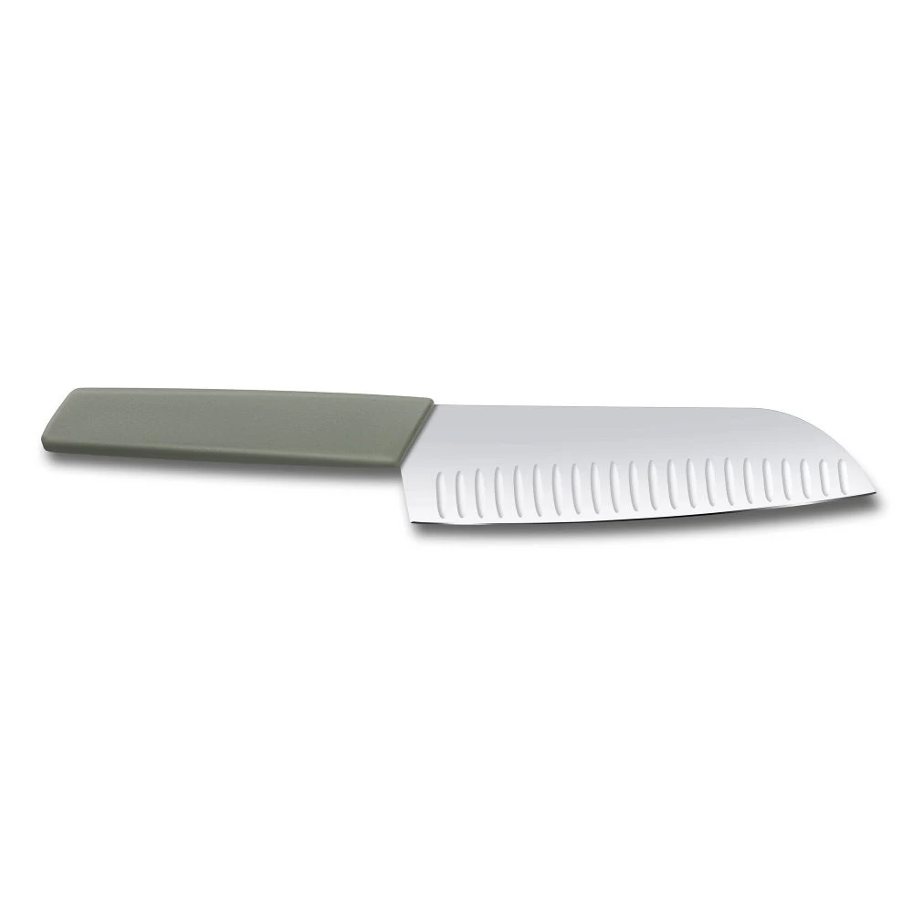 Swiss Modern Colors 7.5" Granton Edge Santoku Knife In Olive Green By Victorinox - Image 4