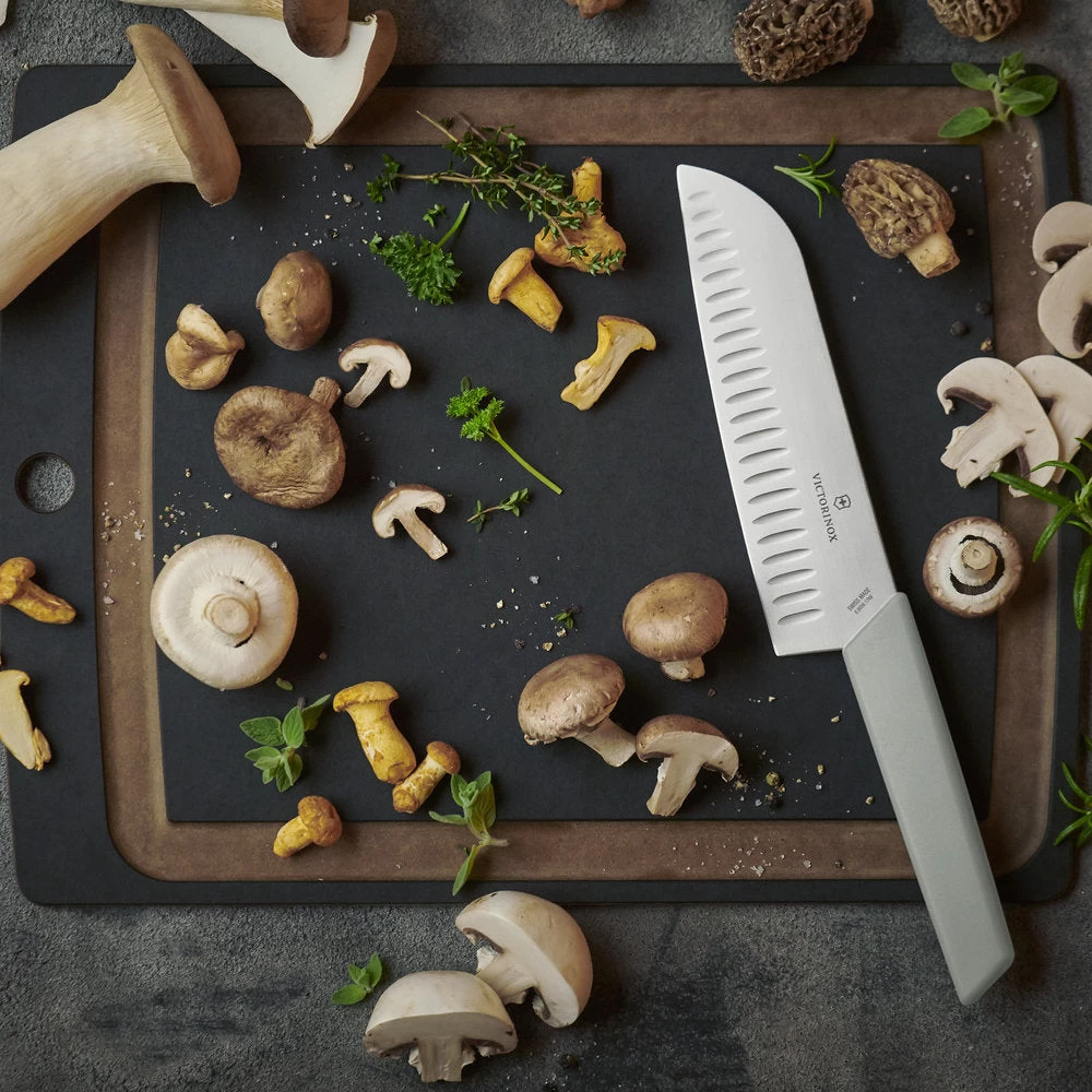 Swiss Modern Colors 7.5" Granton Edge Santoku Knife In Olive Green By Victorinox - Image 7