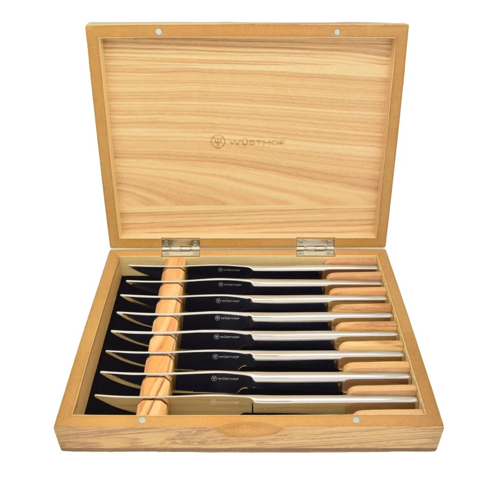 Wusthof 8-Piece Stainless Steel Steak Knife Set In Olivewood Chest
