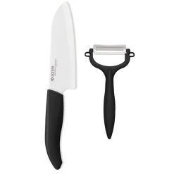 Kyocera Revolution 5.5" Ceramic Santoku Knife And Y-Peeler Set, Black Handle